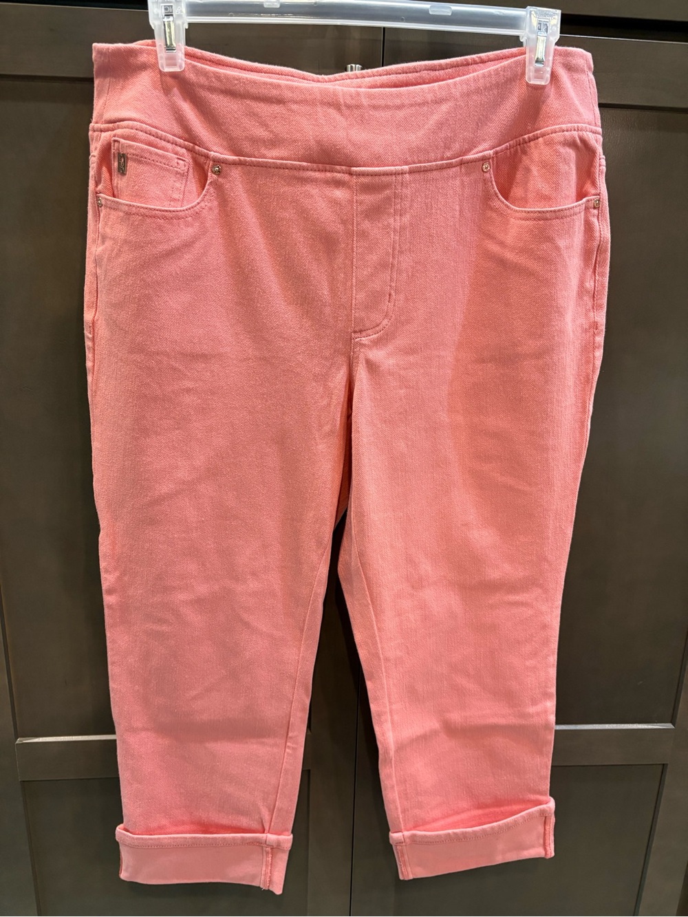 Belle Kim Gravel Shrimp Salmon Cropped Jeans Pants, 18W